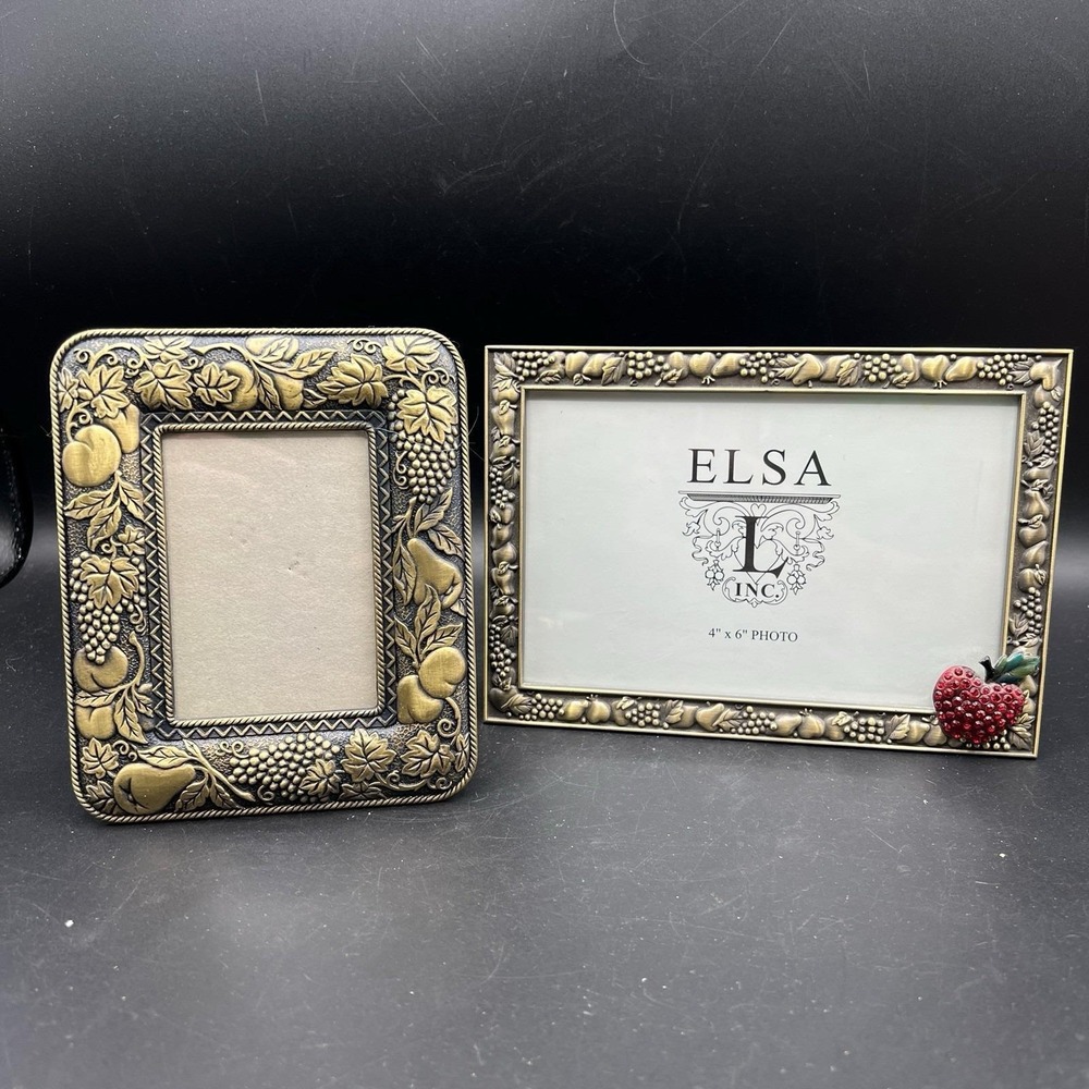 Elsa & Hallmark Embossed Fruit Grapevine Pears Peaches Red Apple Heavy‎ Set Of 2
